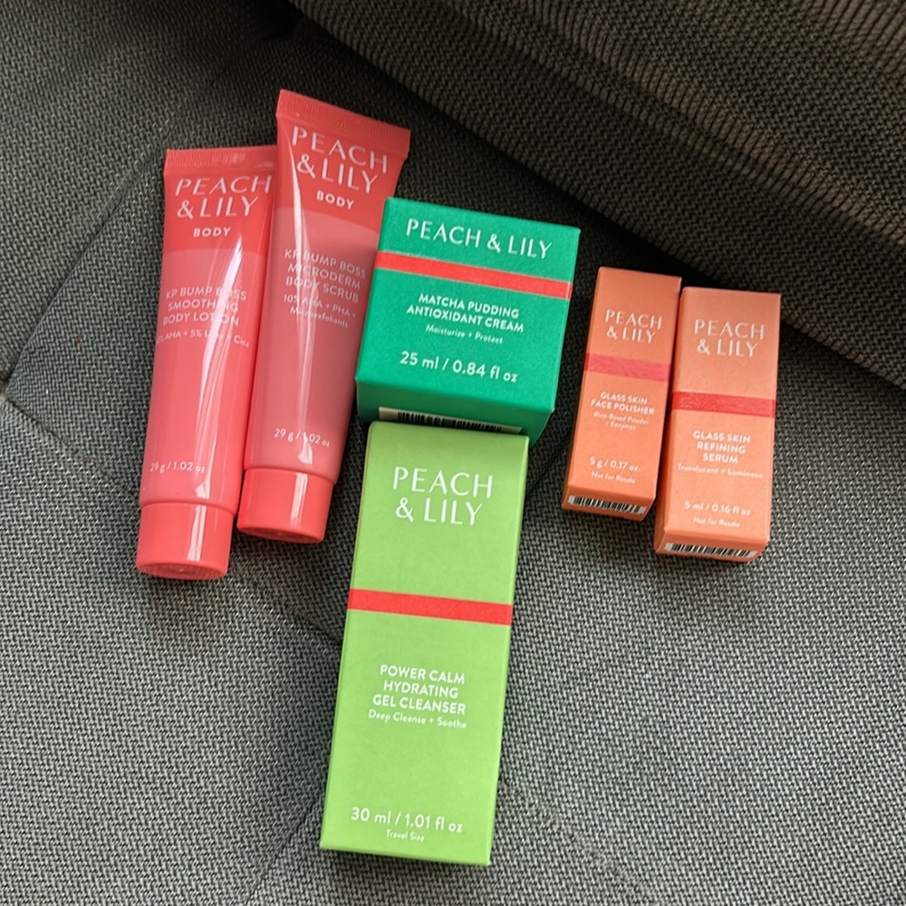Peach and lily muti piece skincare assortment brand new